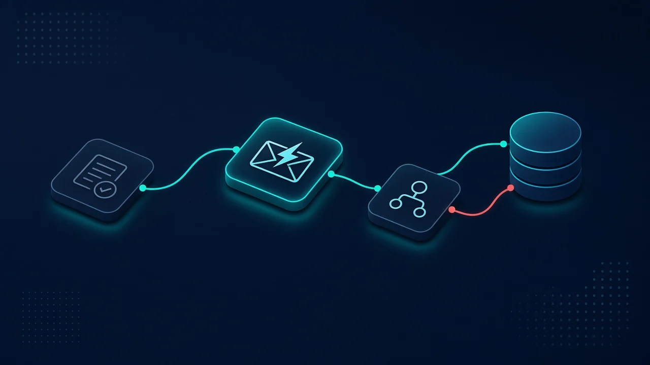 Illustration of an n8n workflow with trigger, email verification, and CRM nodes