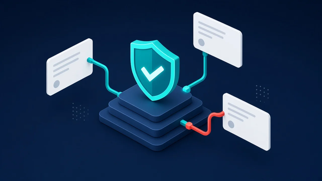 Illustration of AI chat clients connected to a central email verification hub via MCP